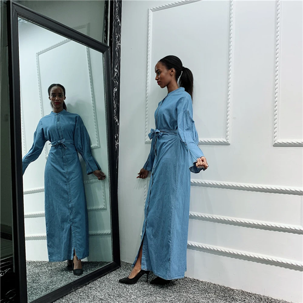 Caftan Дубай Abaya хиджаб мусульманское джинсовое платье Катар саудовские арабские