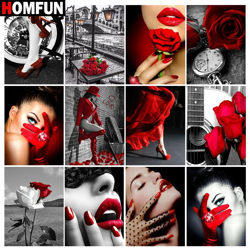 Алмазная живопись HOMFUN сделай сам картина с изображением женщины Красного цвета