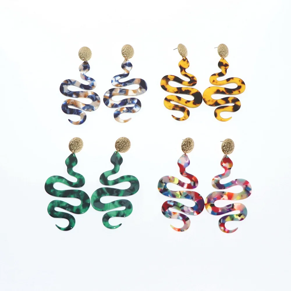 Женские акриловые серьги в виде змеи длинные Черепаховые форме ракушки крупные