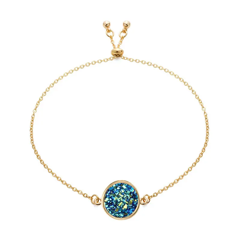 16 Модный Регулируемый Круглый круглый полимерный Druzy браслет Drusy из искусственной смолы Druse камень Золотая Серебряная цепочка ювелирное изделие для женщин подарок - Окраска металла: 16