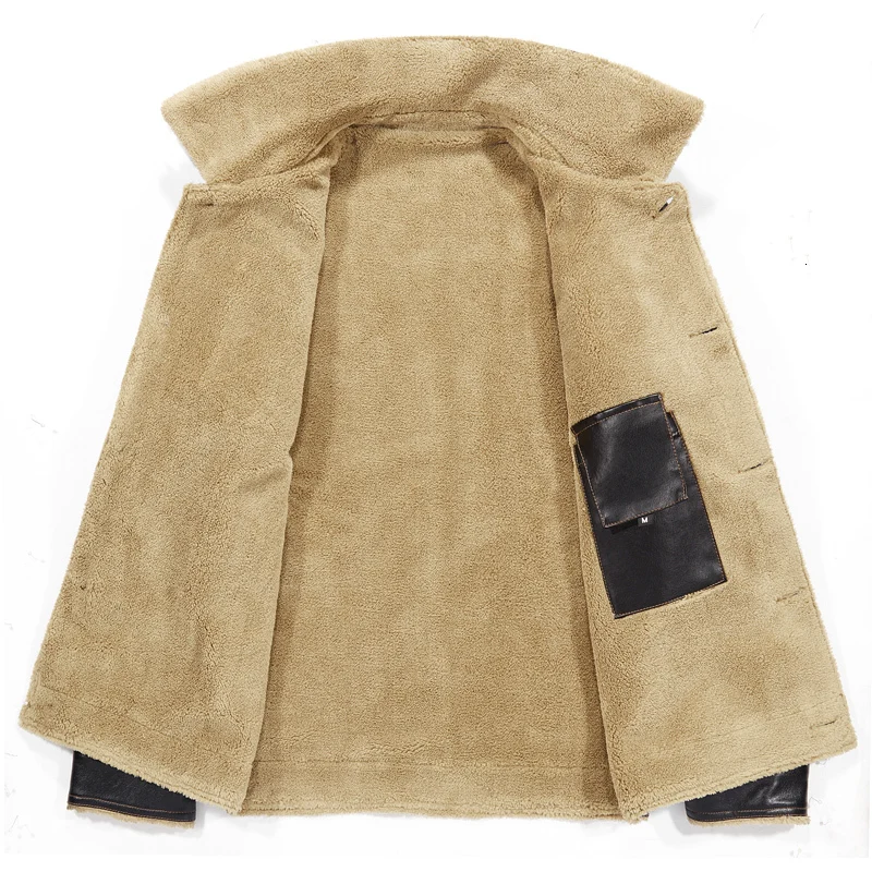 Кожаное пальто с воротником-стойкой толстая приталенная Мужская куртка Тренч