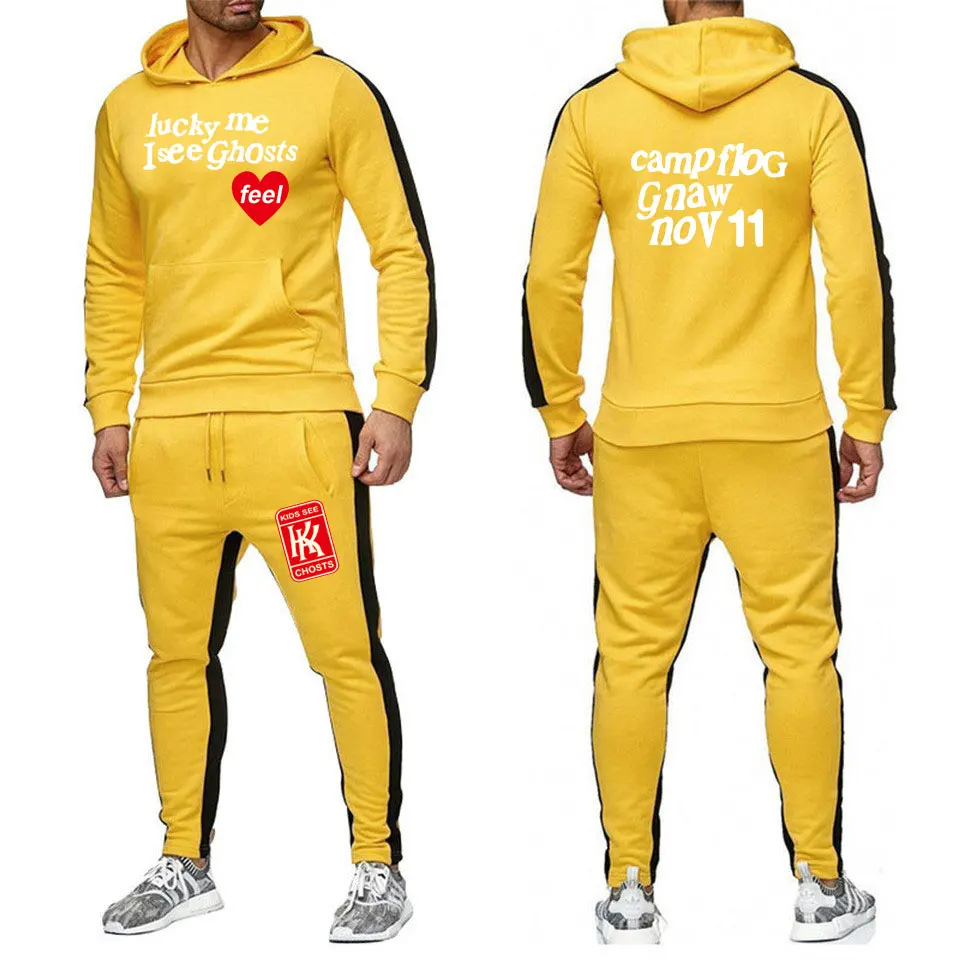 Мужской комплект спортивной одежды KANYE белый Повседневный свитшот в стиле хип