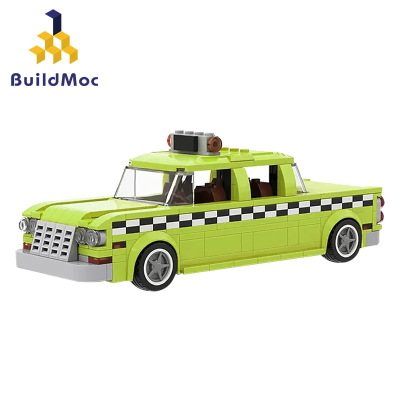 Buildmoc City Classic Green Moc Taxi Driver Car 1975 Old NYC Checker Cab Model строительные блоки кирпичи обучающие