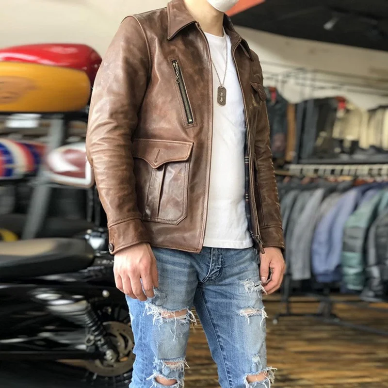 Новинка 2022 мужские топы Повседневная байкерская куртка из конской шкуры