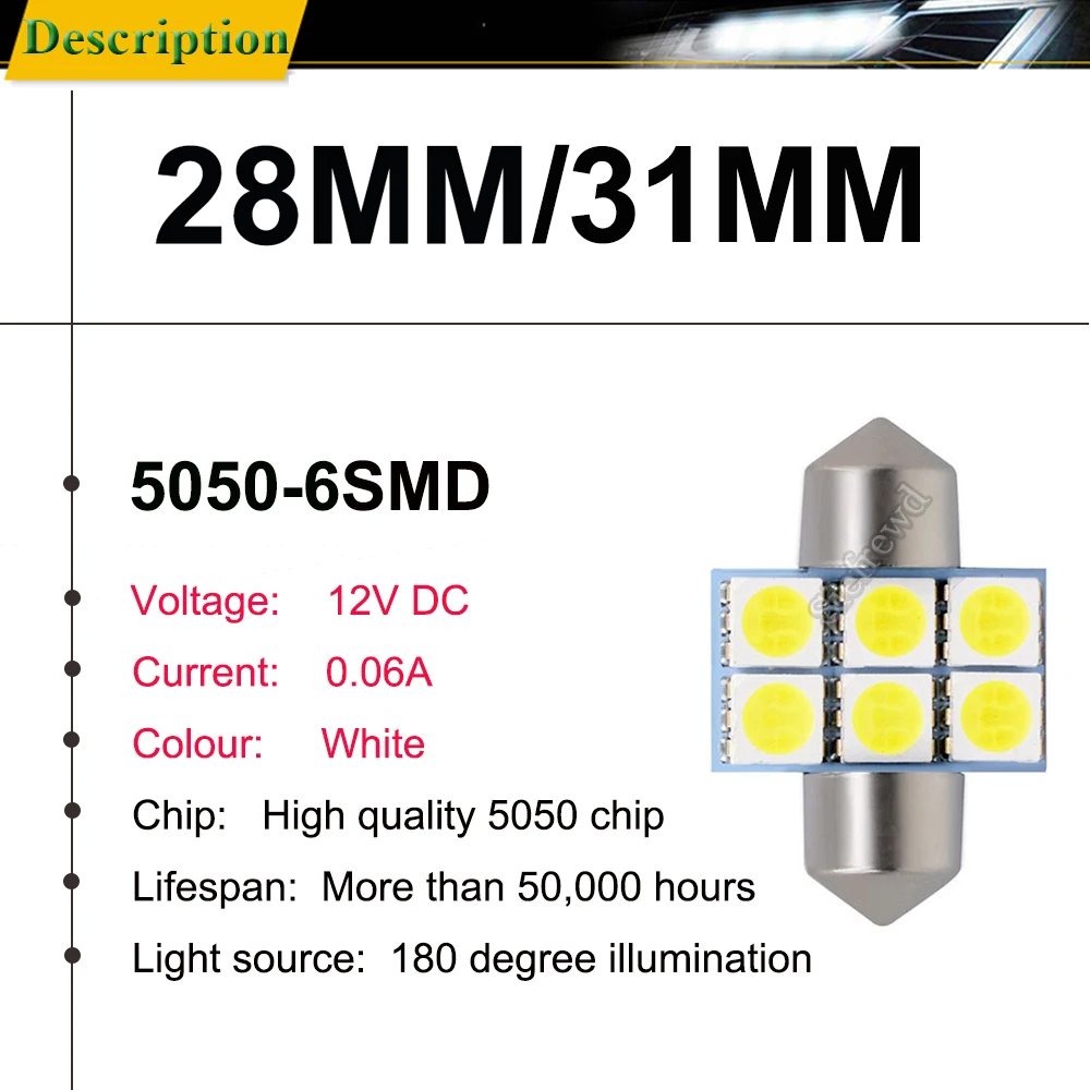 Светодиодная лампа 4 шт 28 мм T6 31 SMD 5050 для автомобиля зеркальный предохранитель