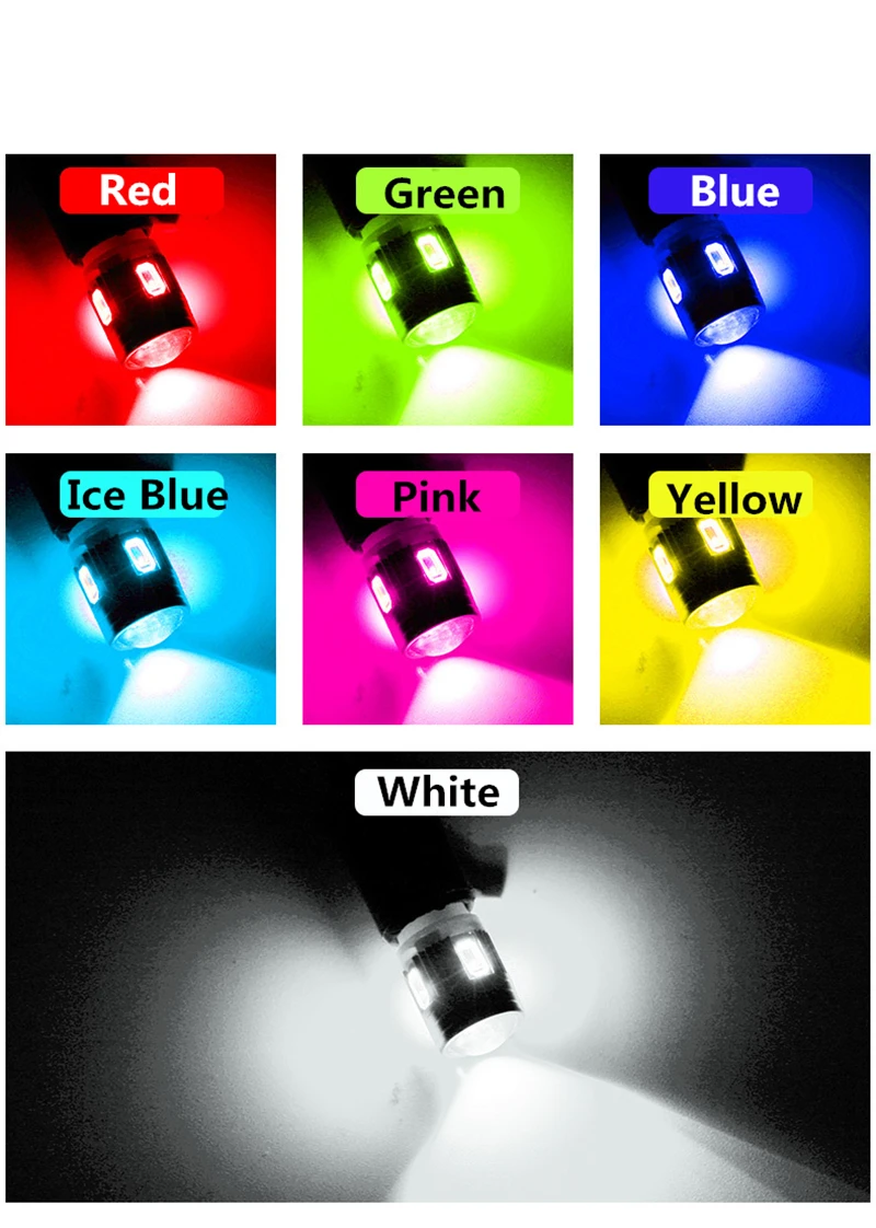 

10pcs T10 W5W White Blue Red Car LED CANBUS Error Free 5630 6SMD 194 501 Interior Lamp Automobile Bulbs Side Marker Parking