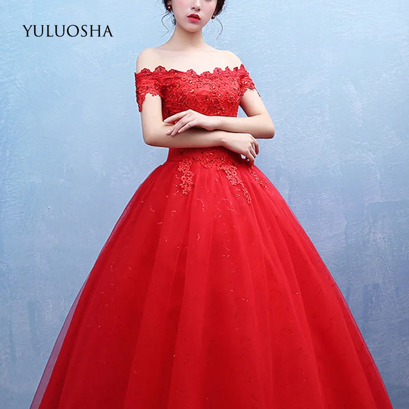 YULUOSHA Red Plus Size Wedding Dress Appliques Backless Modest for Women Short Custom Made Vestido De Noiva | Свадьбы и торжества