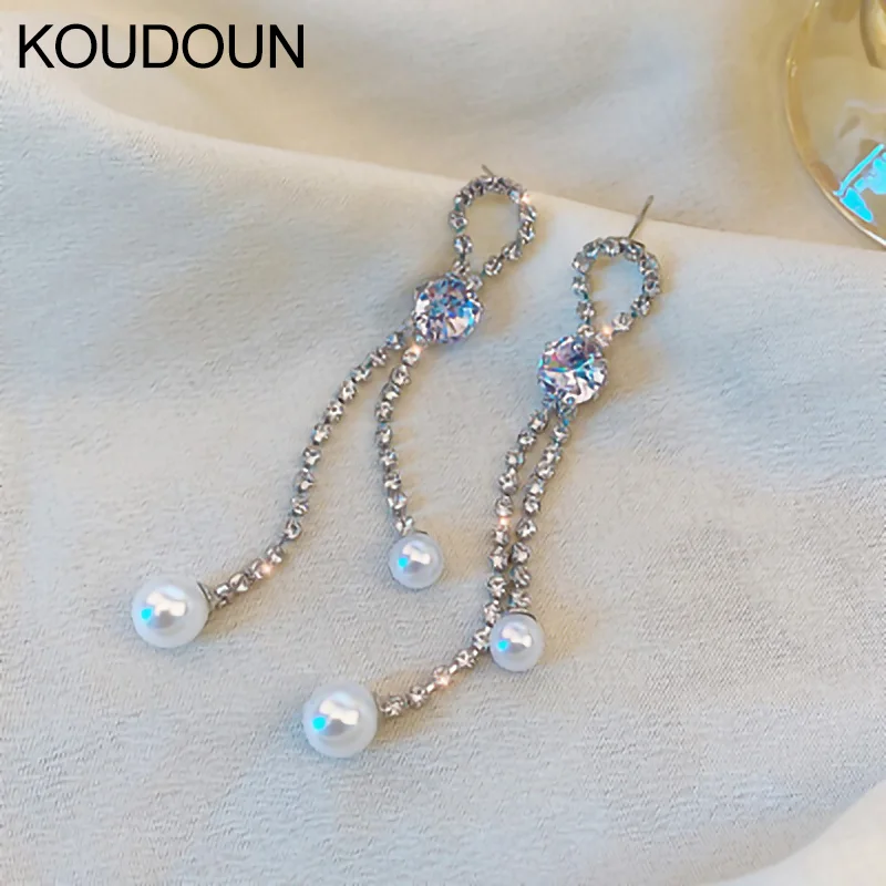 

KOUDOUN Super Fairy Long Stud Earrings Female Full Diamond Line Long Tassel Earrings Fashion Personality Net Red Wild Earrings