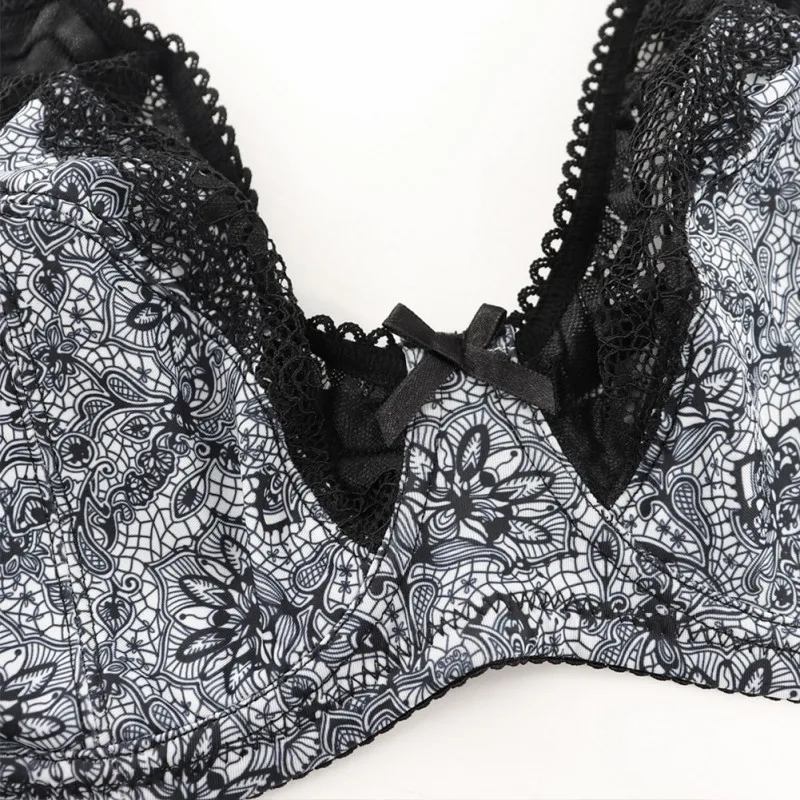 

Women Ultra-Thin Underwired Full Cup Bra Printed Lace Sexy Lingerie Breathable Back Closure Underwear