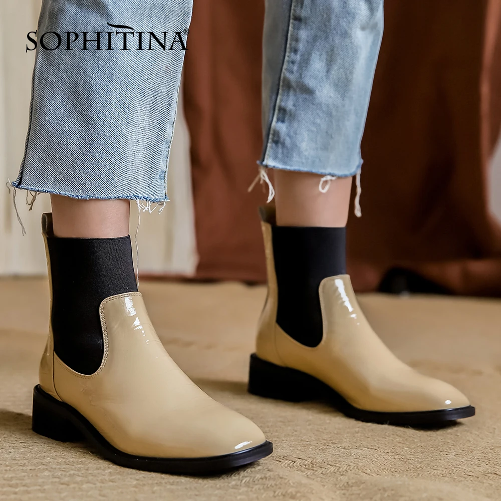 

Женские износостойкие кожаные ботильоны SOPHITINA, повседневные ботинки ручной работы на низком устойчивом каблуке, без шнуровки, HO42