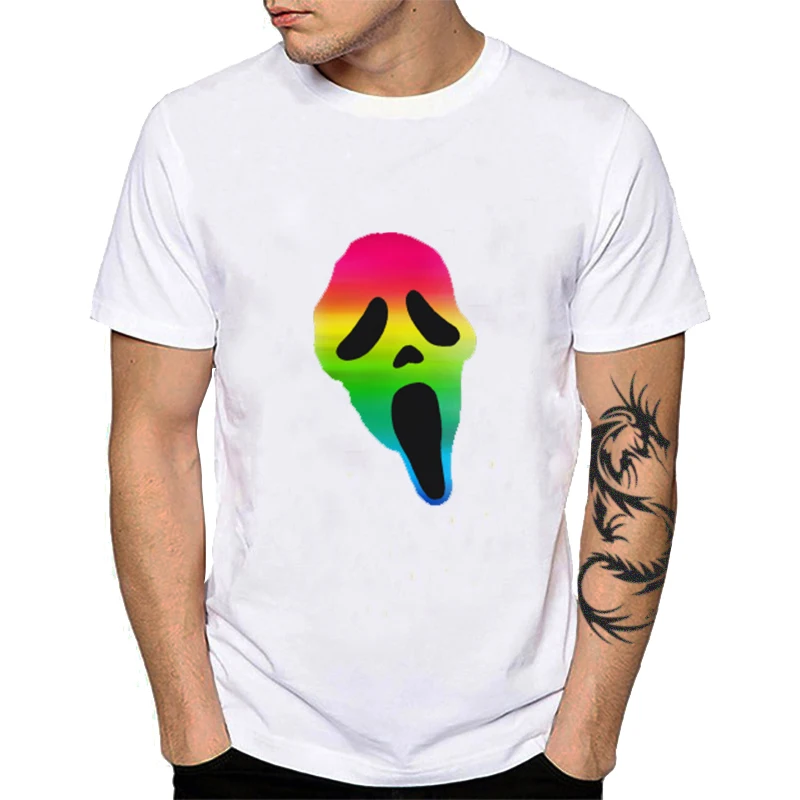 Male T-shirt Ghost Face Scream Cotton Top What Is Your Favorite Scary Movie Harajuku Tee Shirt Horror Addict YH092 | Мужская одежда