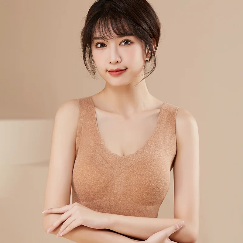 Thermal Top Autumn and Winter Seamless Thermal Underwear Women's Solid Color Plus Size V-Neck Shaper Camisole Sleeveless Vest