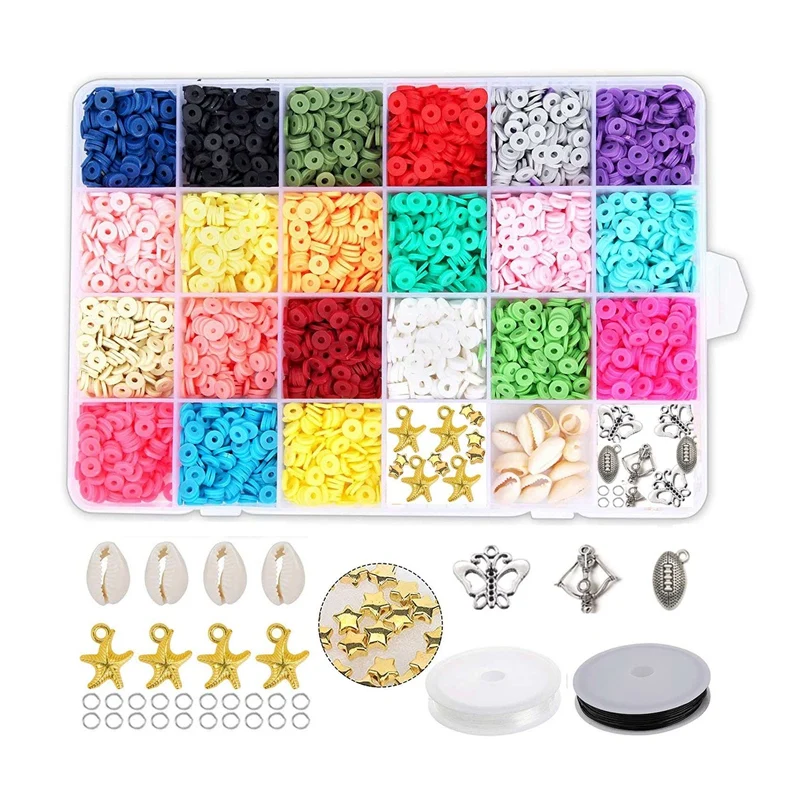 

4200 Pcs 21 Colors 6mm Flat Round Polymer Clay Spacer Beads for DIY Jewelry Making with Decorative Accessories