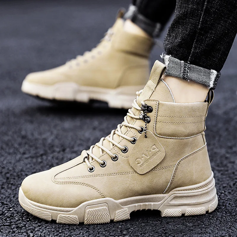 

2021 Autumn New Casual Mens Boots High-top Boots Port Style Men Shoes Ins Trend Thick-soled Increase Motorcycle Men Boots