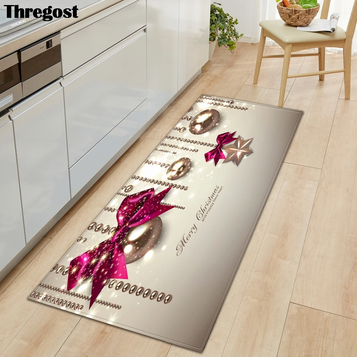 Длинный фланелевый напольный коврик из микрофибры Thregost с рождественским