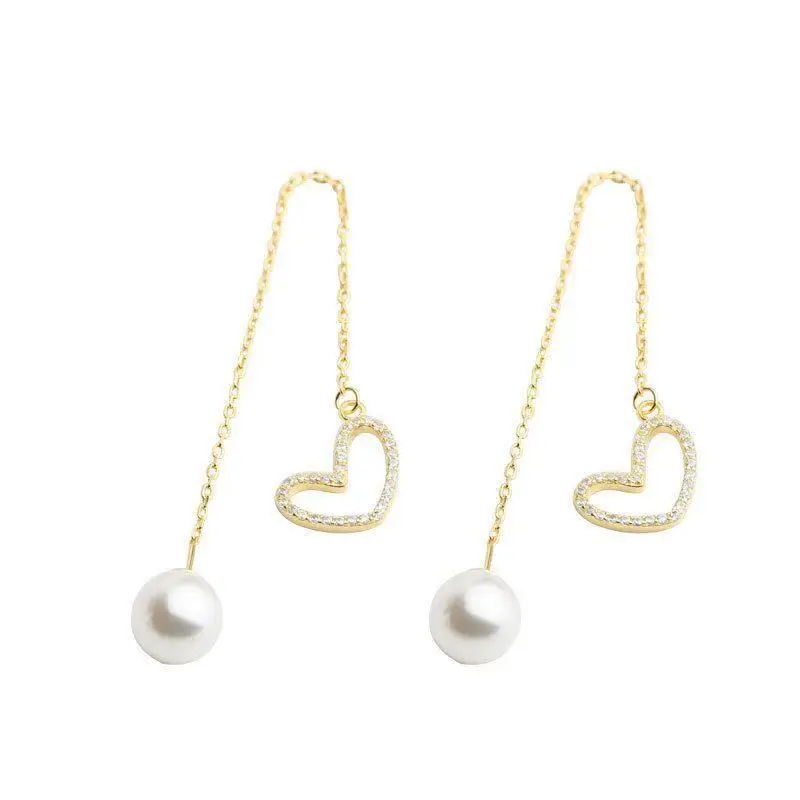 

Delicate Pearl Pendant Peach Heart Love Modeling Ear Line for Women Long Tassel Heart Drop Earrings Fashion Party Jewelry Gifts