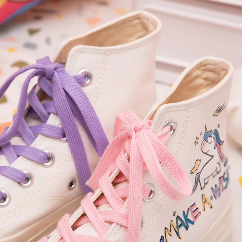 Женские холщовые туфли с принтом единорога Модные цветные ручной росписи для