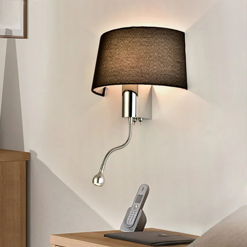 

Modern LED Wall Light With Fabric Lampshade For Bedroom Bedside Applique murale luminaire LED Warm Light Wall Sconce
