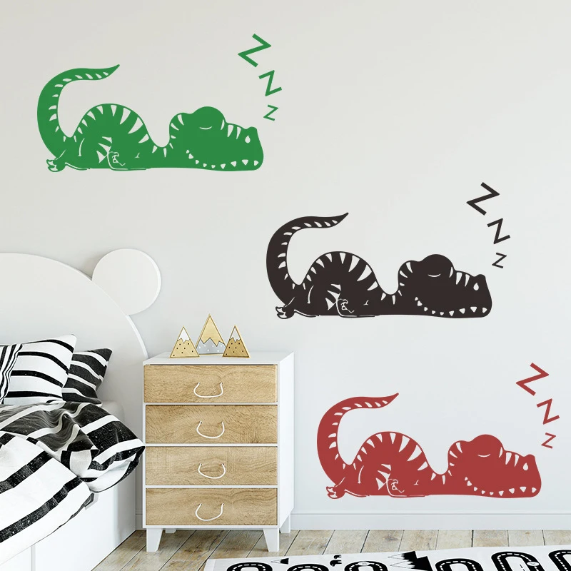 

Cartoon Dinosaur Sleeping Wall Decals For Boys Rooms Decoration Child Vinyl Pvc Wallpaper Home Mural Nursery Decor House Posters