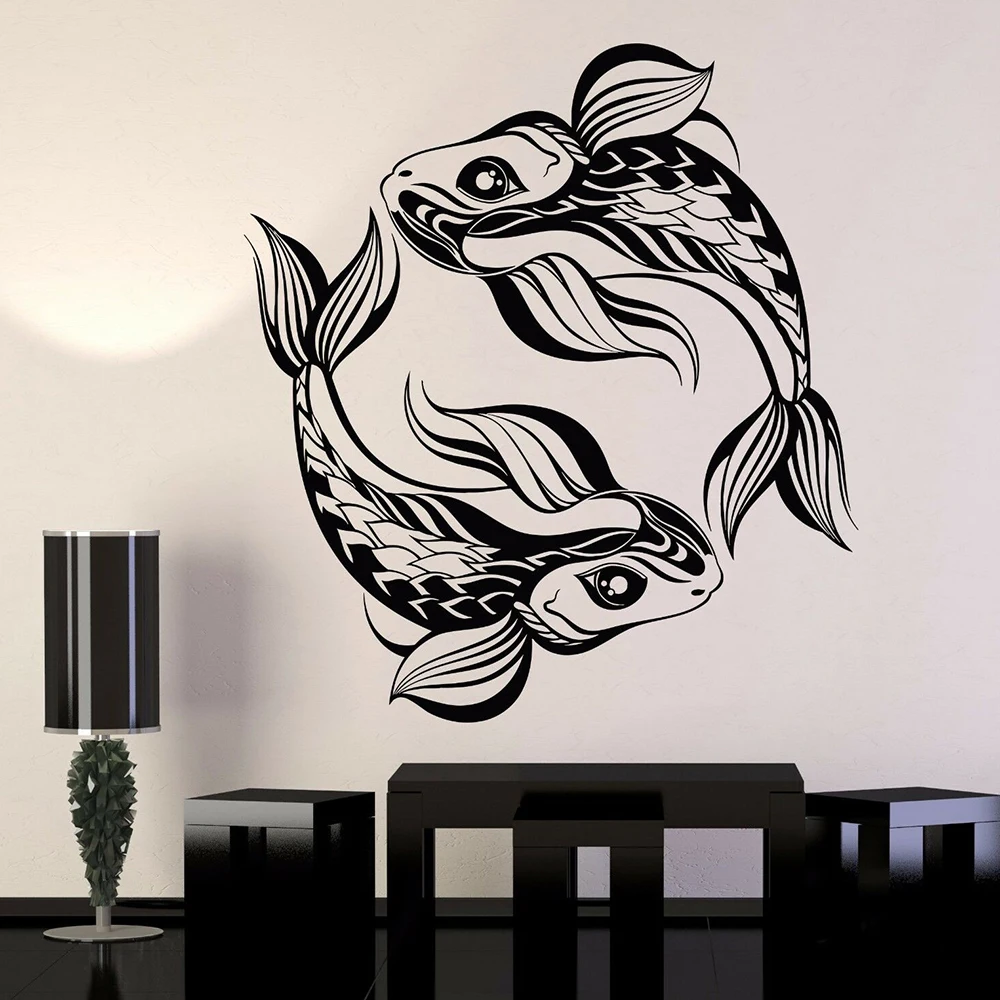 

Vinyl fish Pattern Wall Decal Pisces Horoscope Animals Fishes Wall Sticker Asian Style for Home Room Decoration Stickers X946