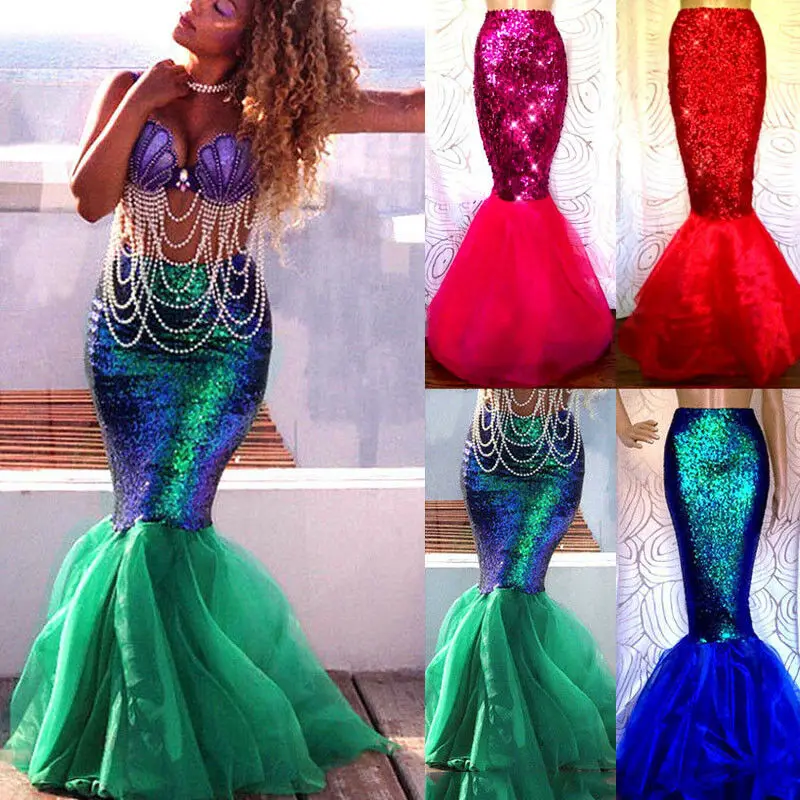 

New Fashion Sexy Women Mermaid Halloween Cosplay Costume Fancy Party Tail Long Maxi Skirt S-XL