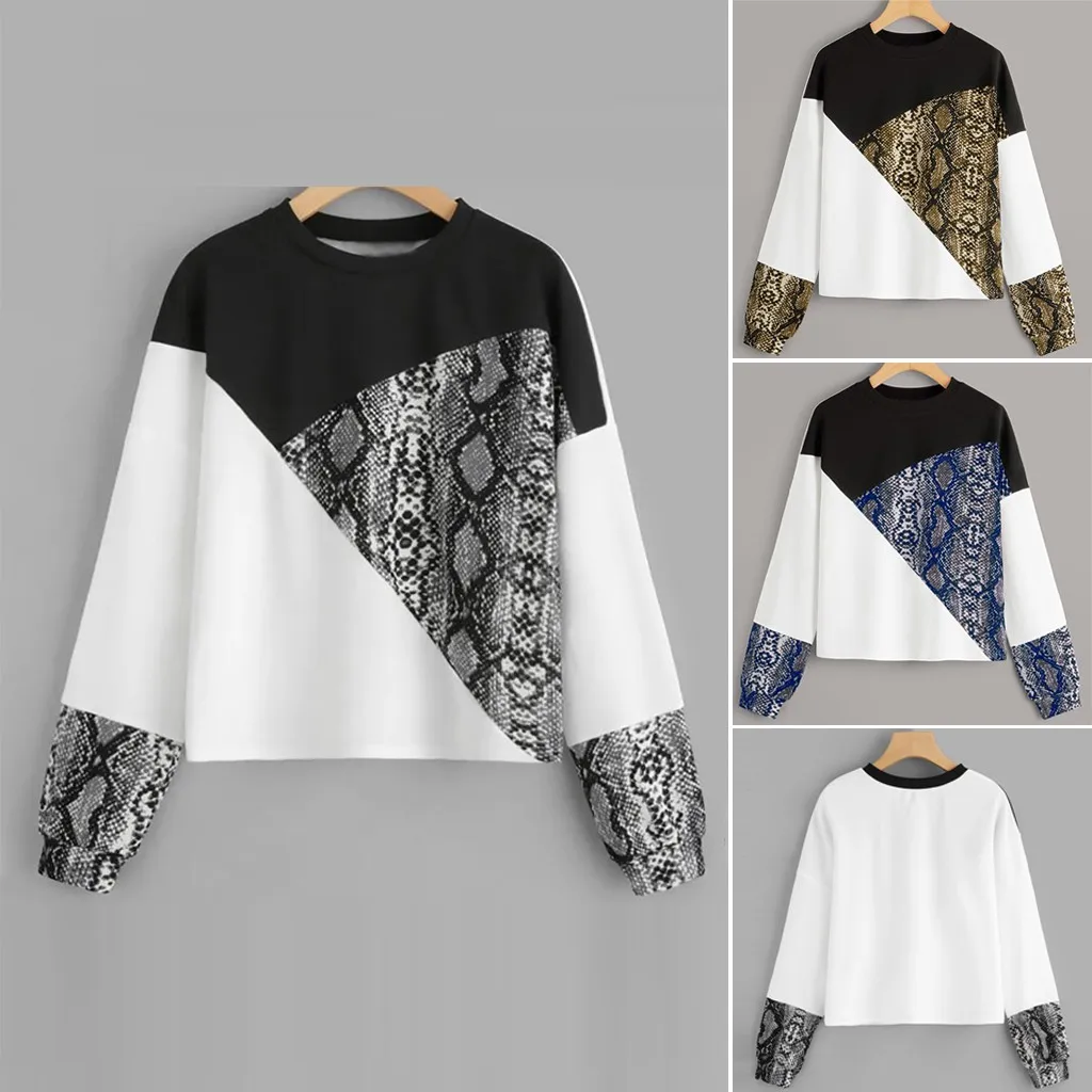 

Vogue Casual Long Sleeve Pullovers Sweatshirts o-neck Sweatshirts Female Nice Autumn And Winter Stitching Serpentine Loose