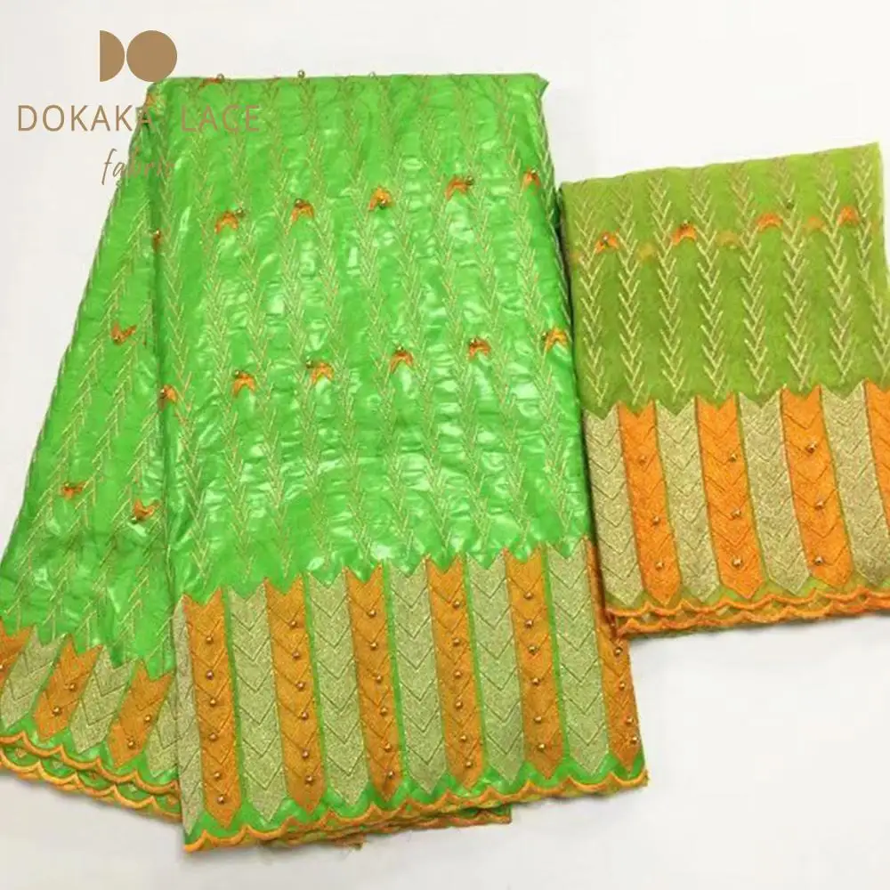 Черная кружевная ткань Bazin с ярко зеленой вышивкой для раковины 2 ярда