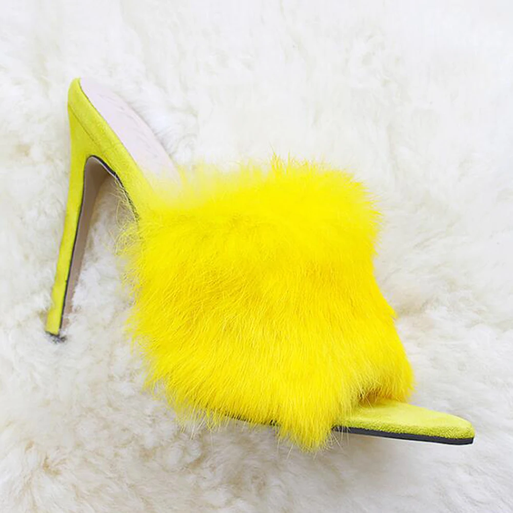 Новинка яркие сандалии в европейском стиле роскошные Тапочки их меха под кролика