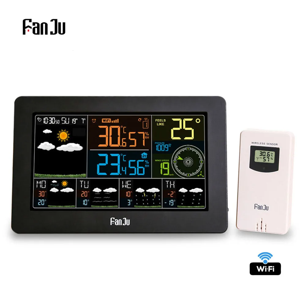 FanJu FJW4 Wi Fi метеостанция настенный цифровой будильник термометр гигрометр прогноз
