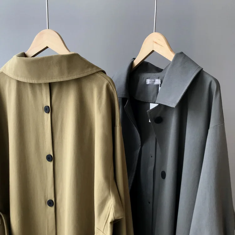 Женский Длинный однотонный тренчкот на пуговицах сзади|Женские пальто| |