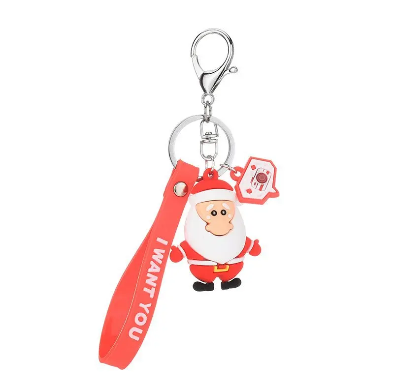 

Christmas Trinket Keychain Soft Rubber Cartoon Elk Snowman Santa Claus Bag Pendant Accessories Car Keys Gadget KeyRing Gife