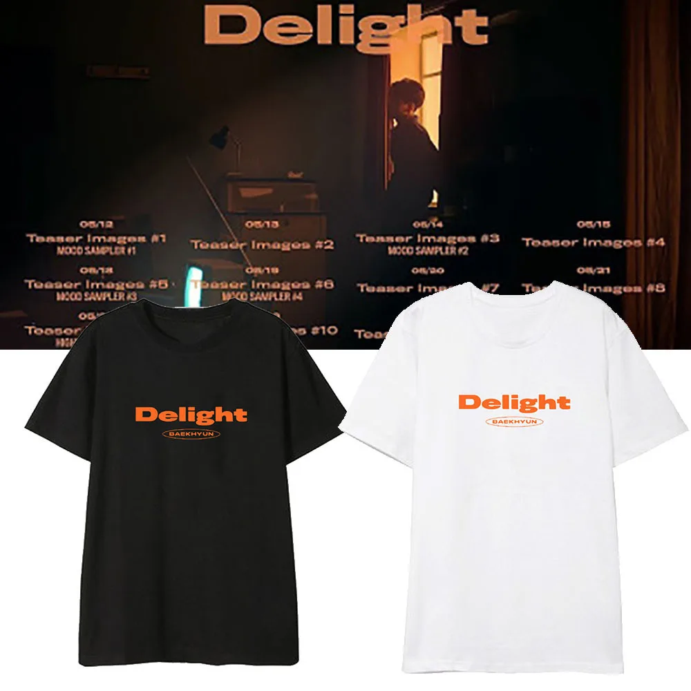 

New Korean Fashion KPOP EXO BAEKHYUN Delight Hip Hop Tshirt Harajuku Streetwear Summer Tops Female Short Sleeve K-pop T-shirts