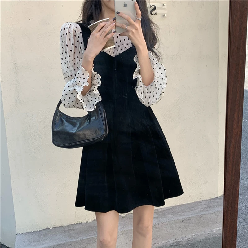 

Женское винтажное платье, черное, коричневое платье без рукавов, с V-образным вырезом и подтяжками, для весны