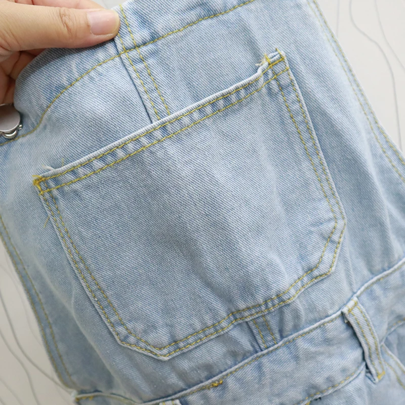 Женский джинсовый комбинезон лето 2020 Винтаж рваные короткие брюки летний ремень