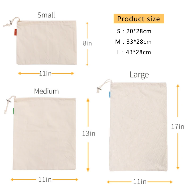

Cotton Reusable Grocery Produce Bag Eco-friendly Cotton Drawstring Bags Zero Waste Canvas Fruit Food Storage Shopping Bag