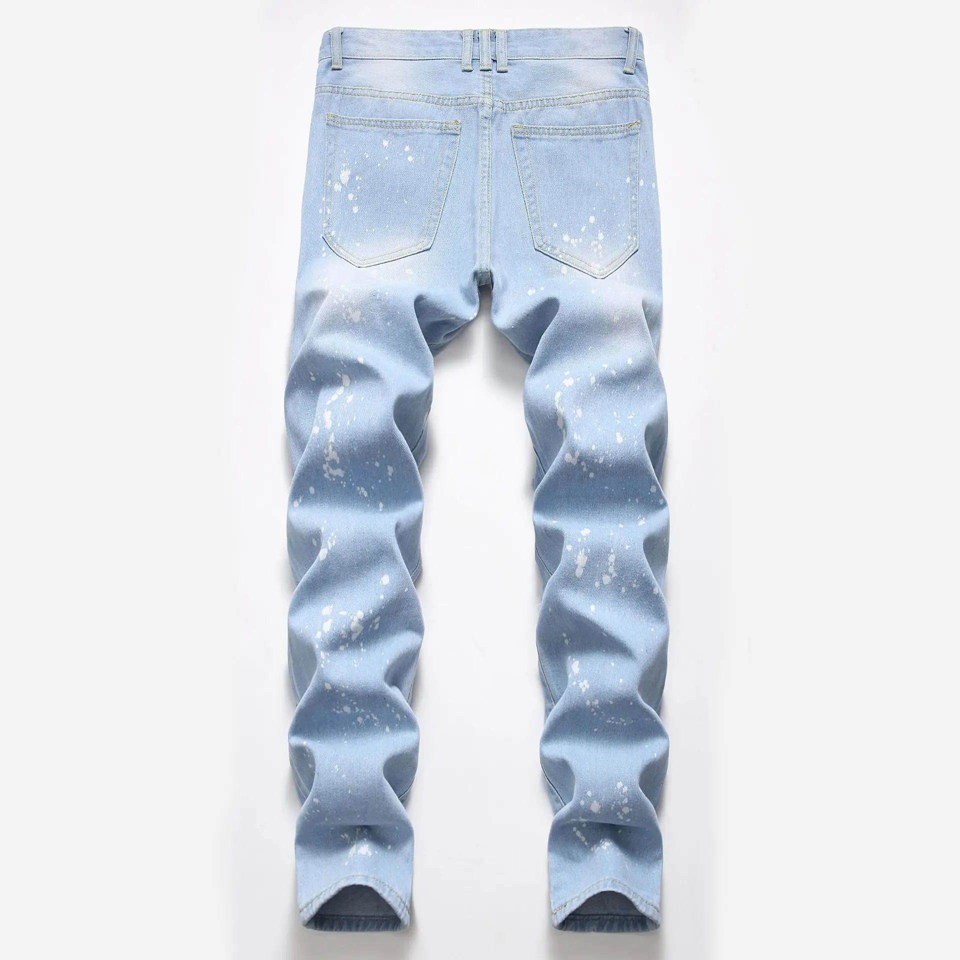 

2020 chun xia men new hole in denim trousers youth fashion splash-ink white jeans