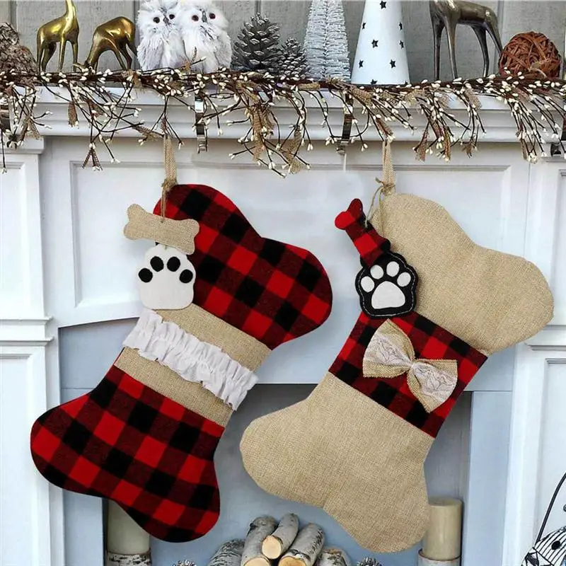 

2pcs Christmas Decorations Christmas Socks Gift Bags Bone-shape Socks Bags