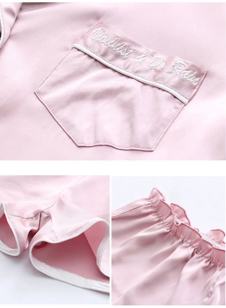 

Women's Pajamas Luxury Imitation Silk Seven-pieces Set of Thin Summer Sexy Lace Border Condole Belt Ladies Home Clothes for 2020