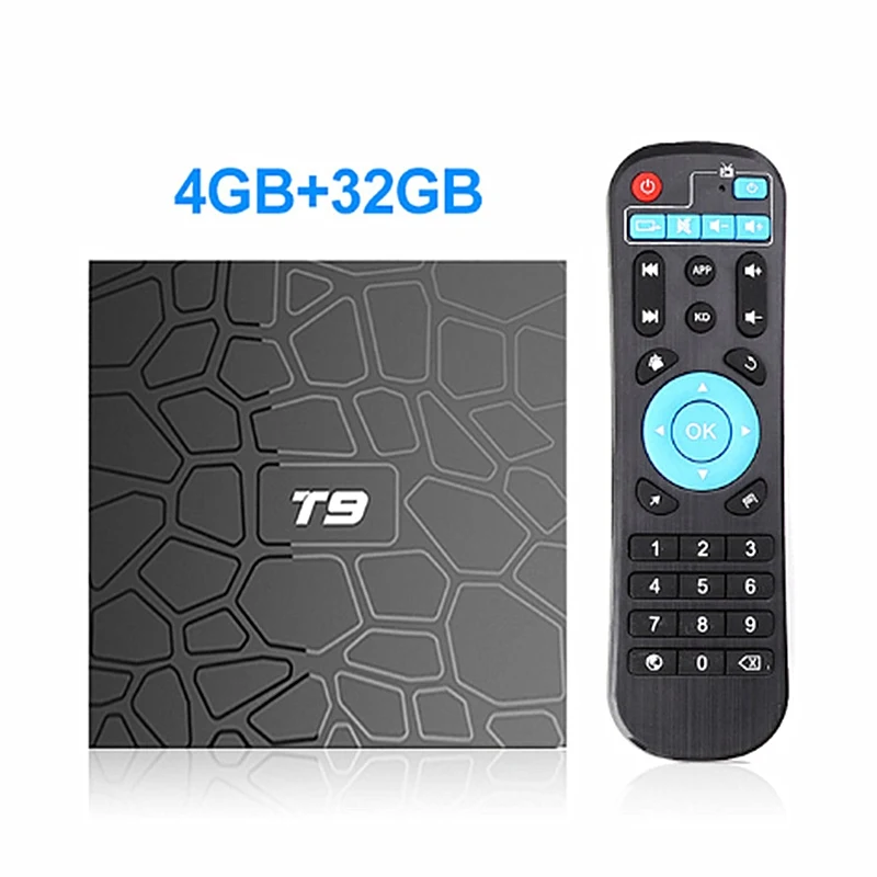 4GB32GB Android 9,0 T9 tv Box 4 ГБ 32 ГБ/64 ГБ Smart tv Rockchip RK3318 1080P H.265 4K 2,4G/5 ГГц двойной wifi BT 4,0 медиаплеер телеприставка - Цвет: 4GB32GB