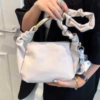 branded women white handbag high quality pu leather shoulder hand bag solid color pleated tote bags small female armpit bag sac