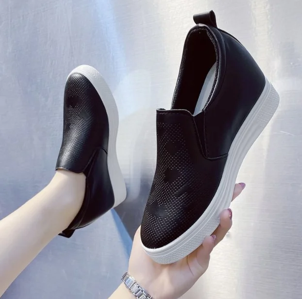 

Breathable Increasing Loafers Platform Slip on Flat Shoes Side Leather Casual Shoes Woman Flats White Shoes Ladies Shoes