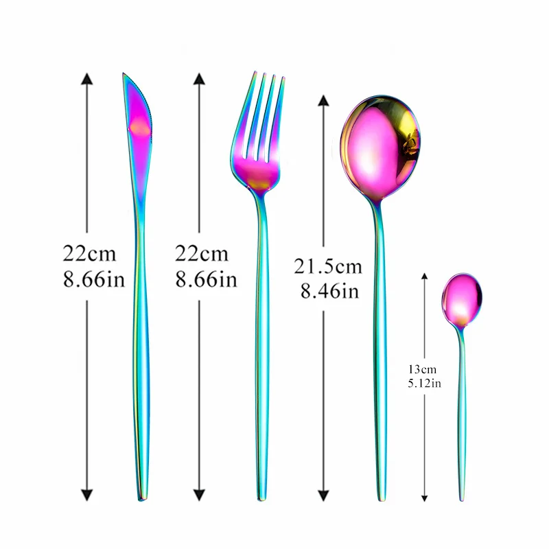 

Mirror Rainbow Stainless Steel Spoons Knives Forks Luxury Tableware Creative Dinnerware Set Kitchen Creative Cutlery Set
