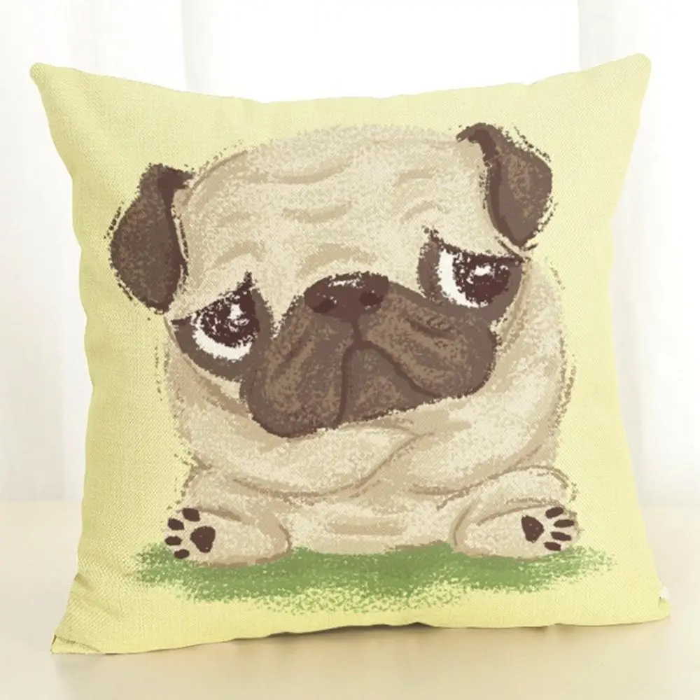 

Lovely Small Dog Cartoon Cotton Linen Square Sofa Cushion Cover 45x45 Cm Hug Pillow Case Retro Stylish Style Home Decorative