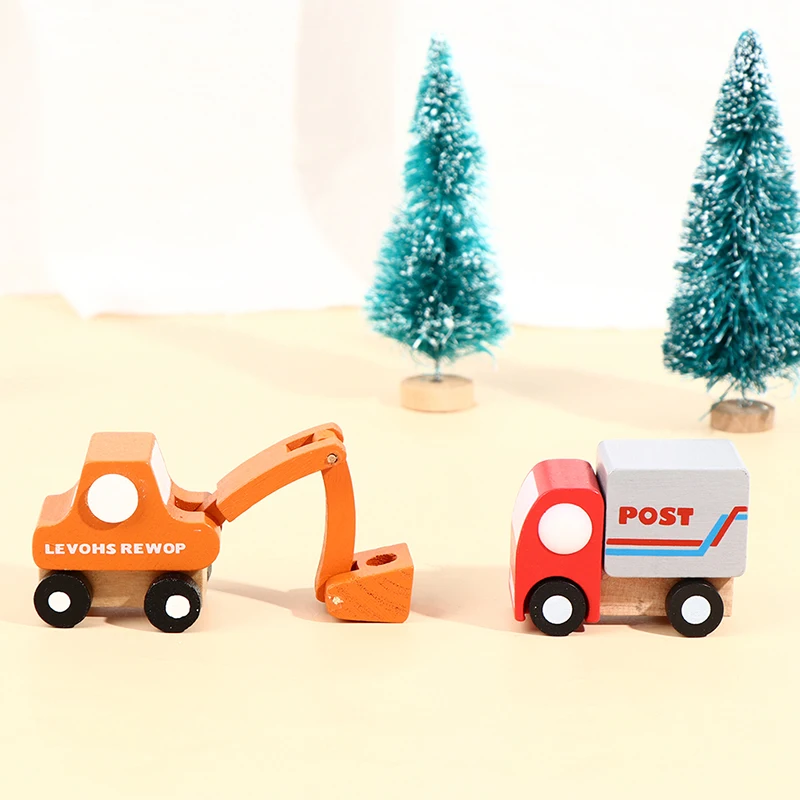 

Mini Wooden Cars Model Toy Wooden Education Simulation Mail Car Excavator Car Theme Children Kids Gift