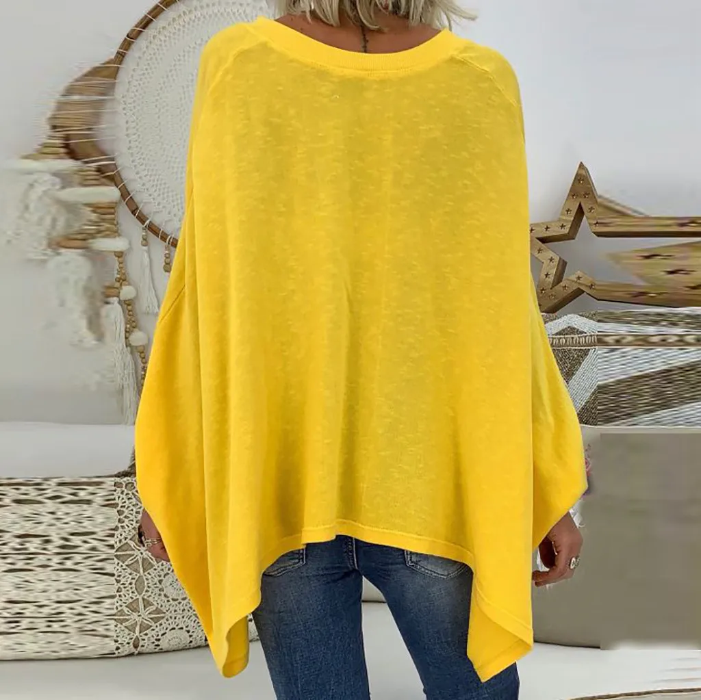 feitong Blouse Female Clothing Women's Loose Plus Size Solid Long Sleeve V-neck Pullover Blouse Tops Shirt Plus Size 5XL