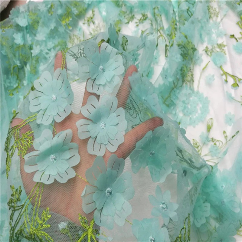 Сетчатая кружевная пряжа, зеленая, с вышивкой и цветами, кружевная ткань с вышивкой для шитья вечернего платья