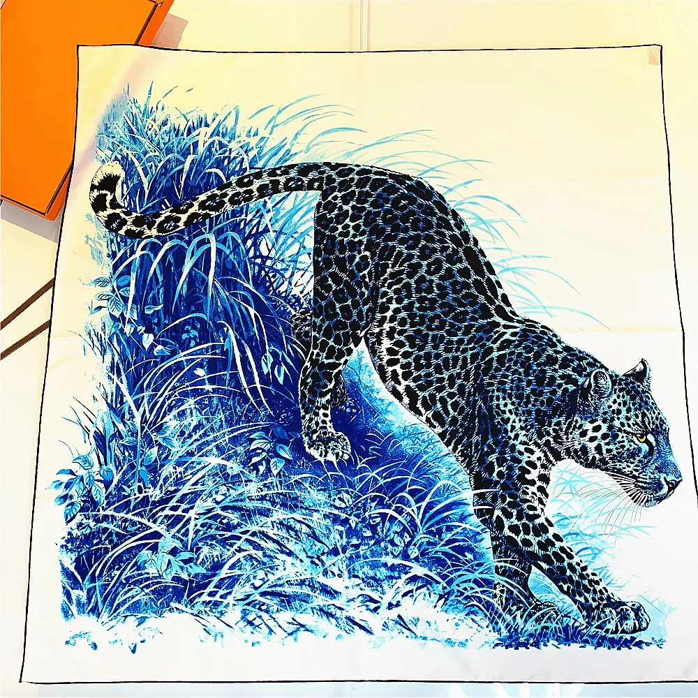 Роскошный большой квадратный шелковый шарф &quotJungle Leopard&quot шаль Хиджаб для женщин