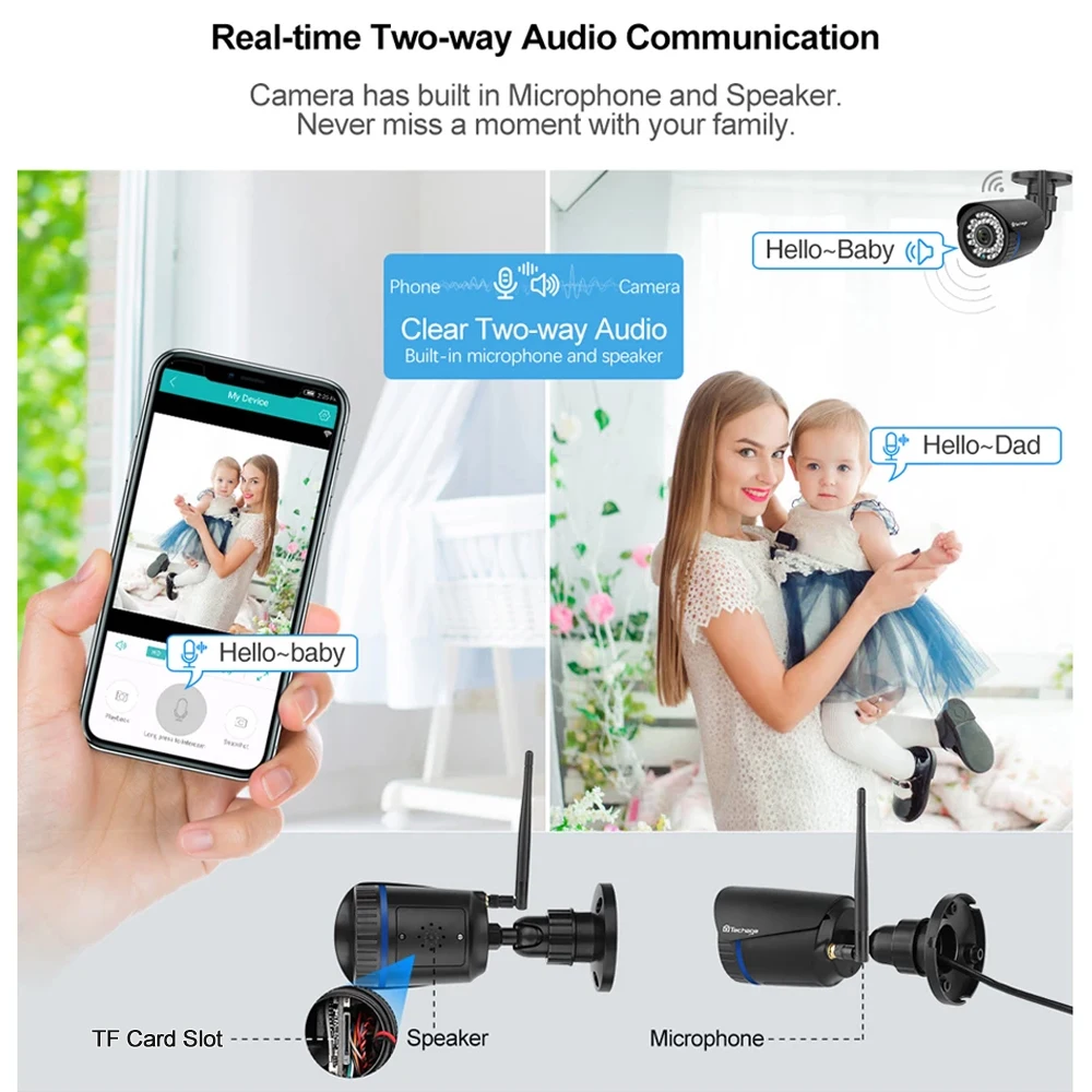 Techage 1080P Wi Fi Камера 2 полосная аудио запись карты памяти на открытом воздухе