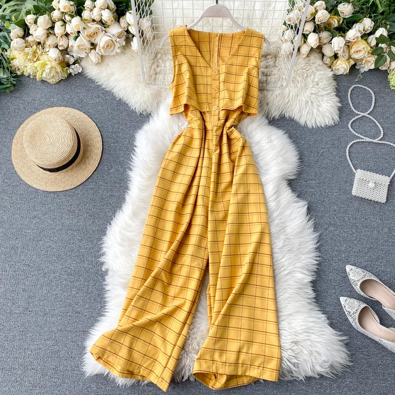 Весна-лето 2020 новые цельные брюки в клетку | Женская одежда