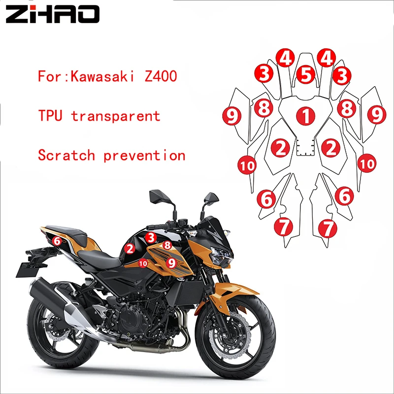

Motorcycle Tank Pad Protector Sticker The whole car TPU transparent Protection Scratch Decal Gas For Kawasaki Z400 Z 400